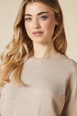 Hot Fix Heart Detail Crew Neck Jumper