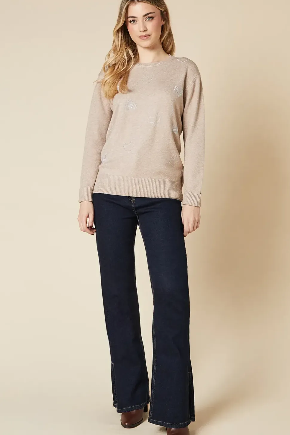 Hot Fix Heart Detail Crew Neck Jumper