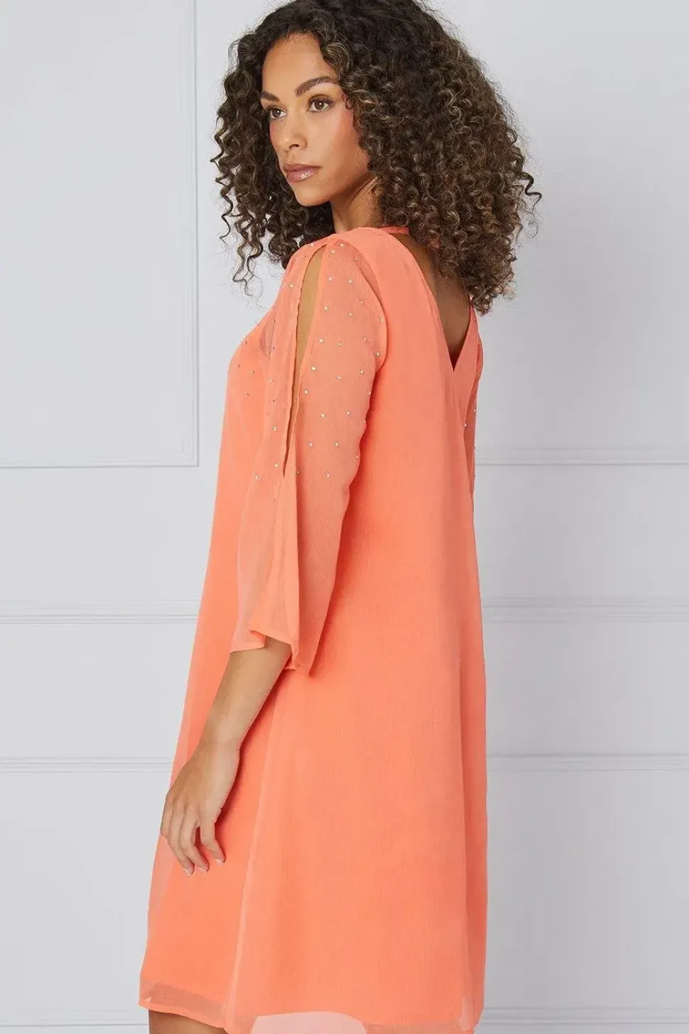 Hotfix V Neck Overlay Dress