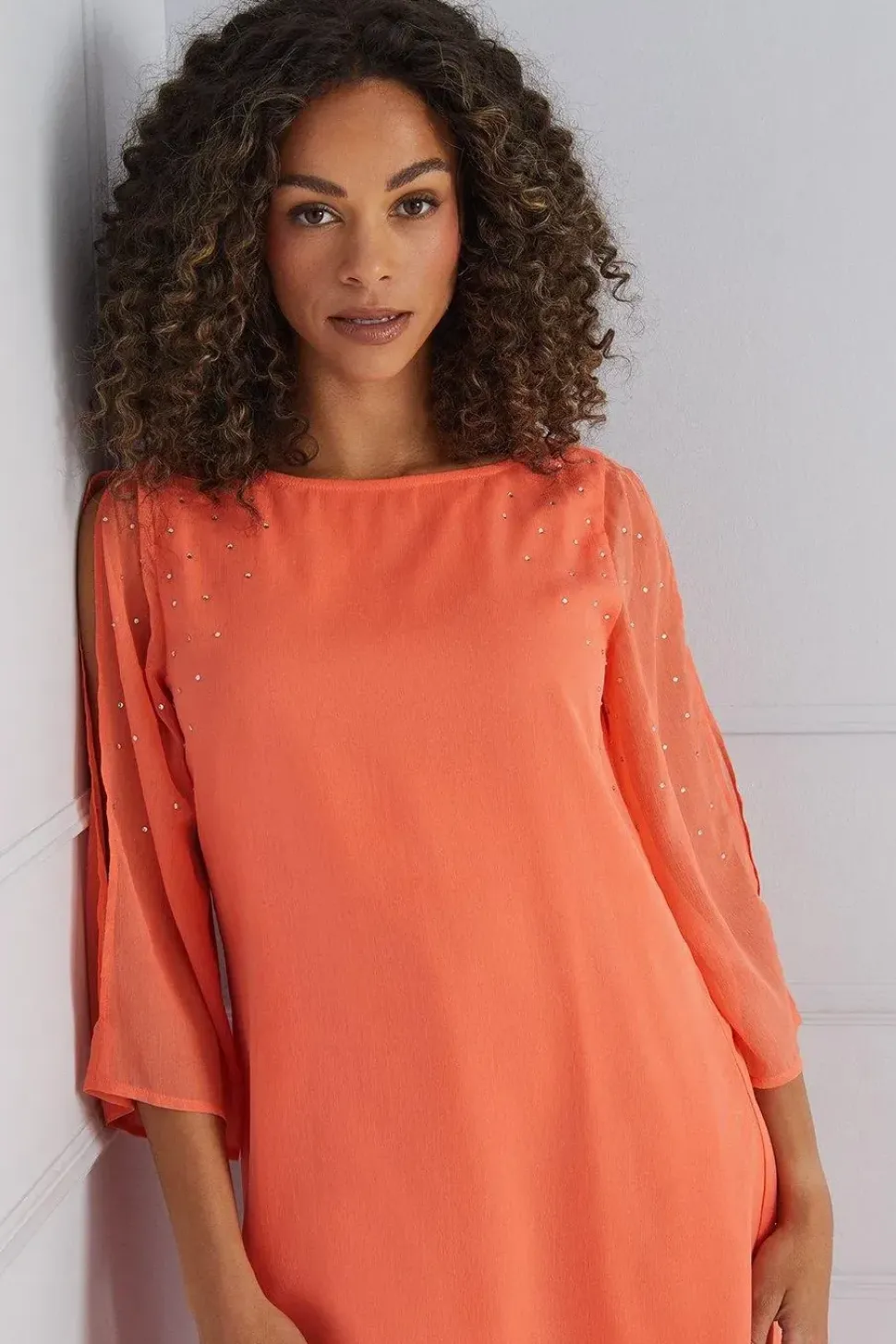 Hotfix V Neck Overlay Dress