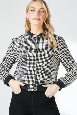 Houndstooth Button Through Bomber