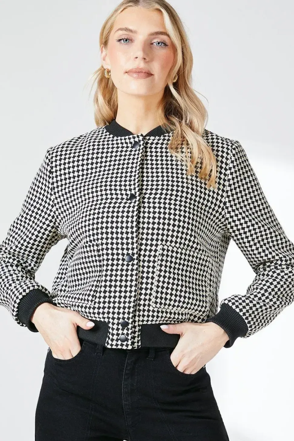 Houndstooth Button Through Bomber