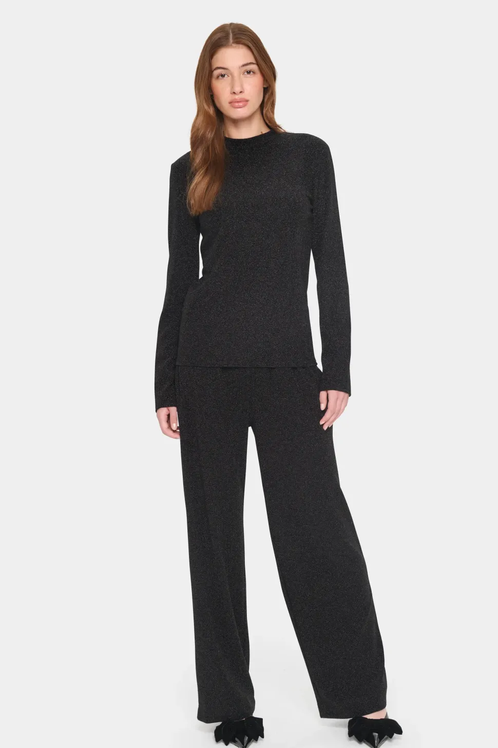 HumaSZ Glitter Slim Fit High Neck Blouse-