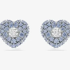Hyperbola Rhodium Plated Blue Heart Stud Earrings 5683576