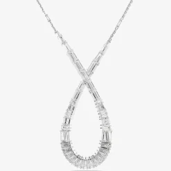 Hyperbola Rhodium Plated Mixed Cut Crossover Necklace 5679438