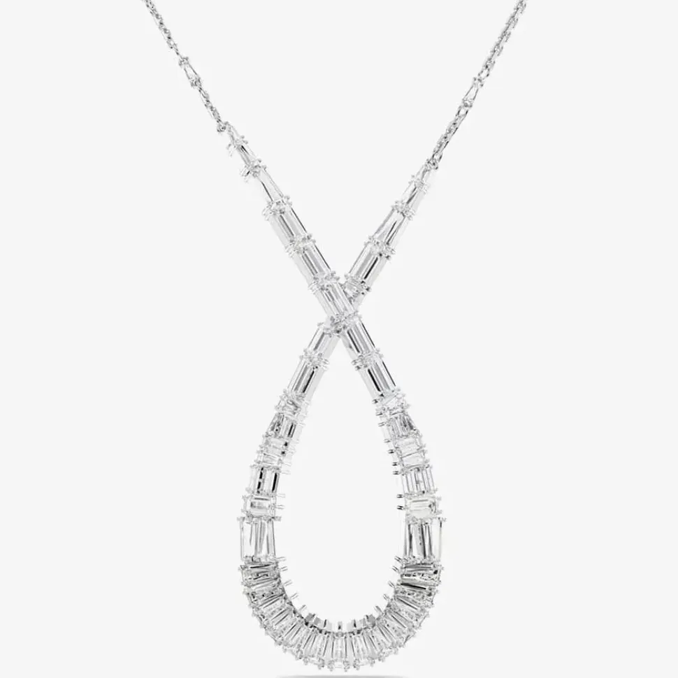 Hyperbola Rhodium Plated Mixed Cut Crossover Necklace 5679438