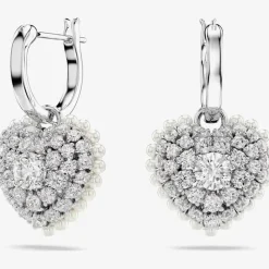 Hyperbola Rhodium Plated White Heart Dropper Earrings 5684384