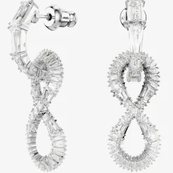 Hyperbola Rhodium Plated White Infinity Dropper Earrings 5679793