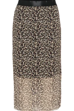 IaraSZ Mesh Elastic Waist Midi Skirt-Leopard Print