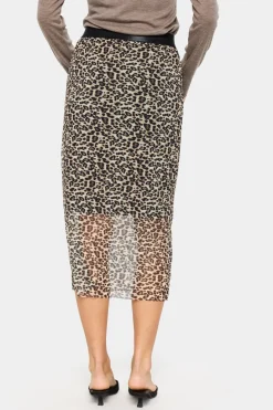 IaraSZ Mesh Elastic Waist Midi Skirt-Leopard Print
