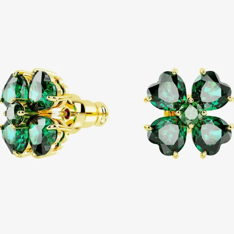 Idyllia Green Clover Gold Plated Stud Earrings 5666236