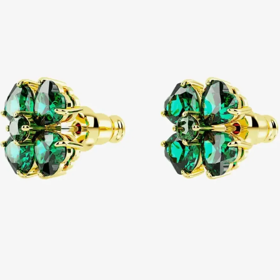 Idyllia Green Clover Gold Plated Stud Earrings 5666236