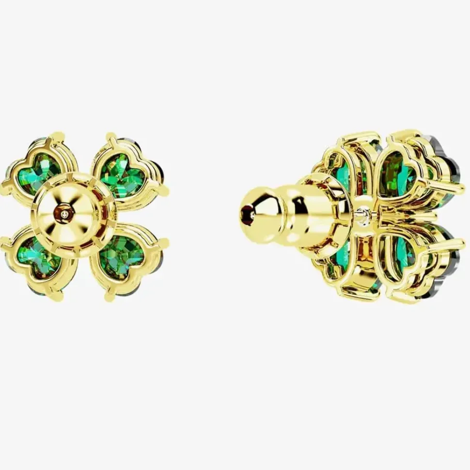 Idyllia Green Clover Gold Plated Stud Earrings 5666236