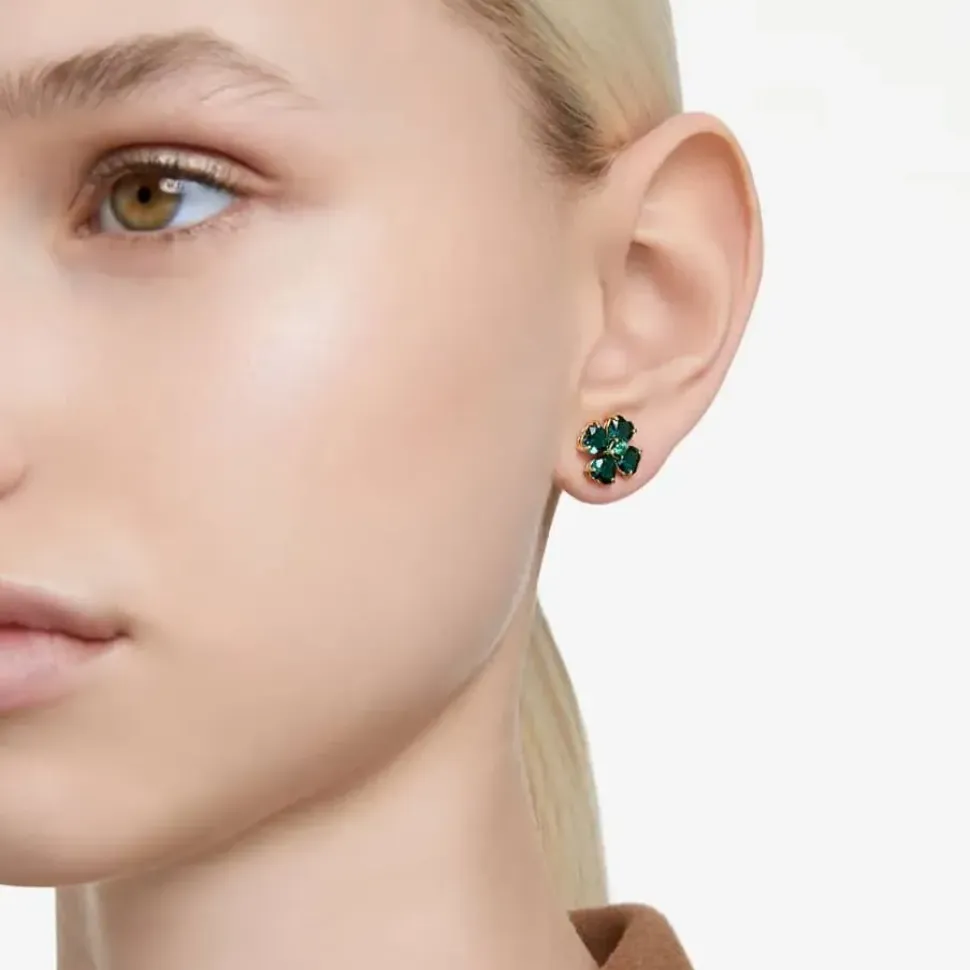 Idyllia Green Clover Gold Plated Stud Earrings 5666236