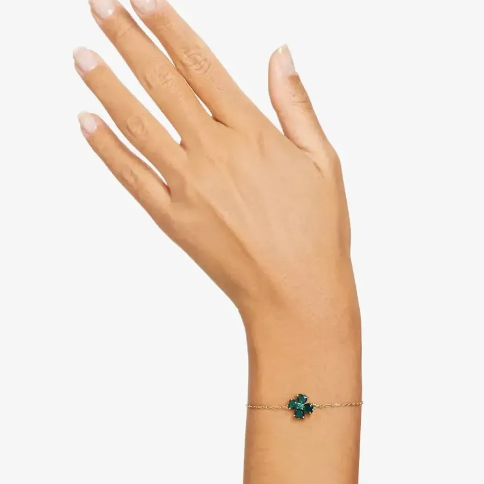Idyllia Green Mixed Cuts Clover Rhodium Plated Bracelet 5666585 (M)