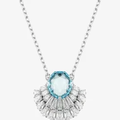 Idyllia Rhodium Plated Blue Crystal Shell Necklace 5689195
