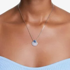 Idyllia Rhodium Plated Blue Crystal Shell Necklace 5689195