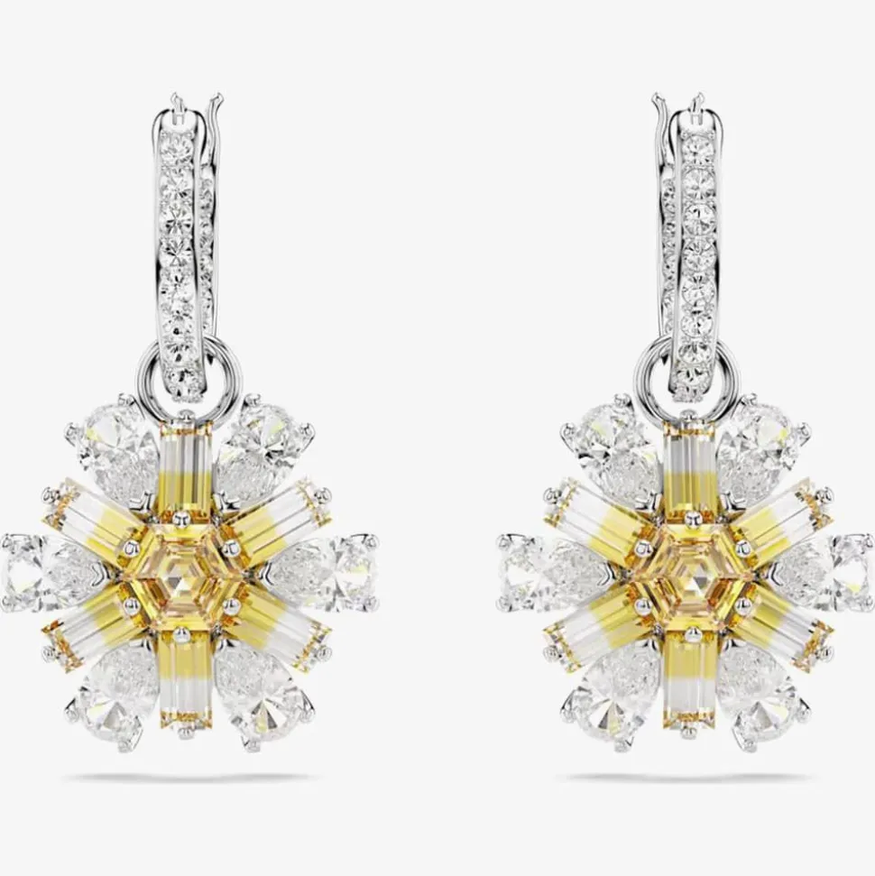 Idyllia Rhodium Plated Yellow Flower Dropper Earrings 5683243