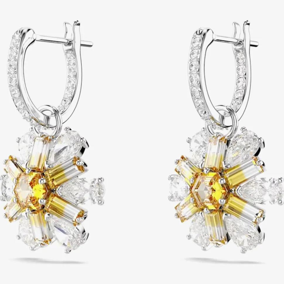 Idyllia Rhodium Plated Yellow Flower Dropper Earrings 5683243