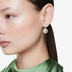 Idyllia Rhodium Plated Yellow Flower Dropper Earrings 5683243