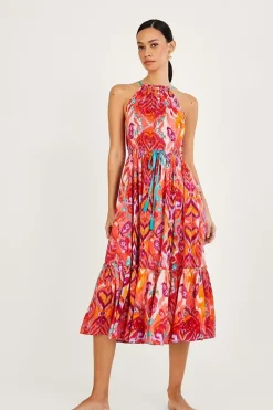 Ikat Paisley Print Halter Midi Dress