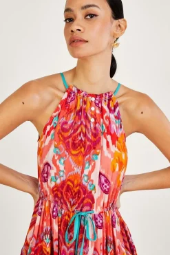 Ikat Paisley Print Halter Midi Dress