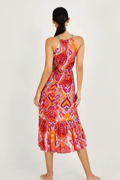 Ikat Paisley Print Halter Midi Dress