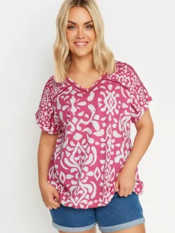 Ikat Print Bubble Hem Top