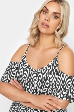 Ikat Print Cold Shoulder Top