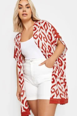 Ikat Print Crochet Trim Kimono