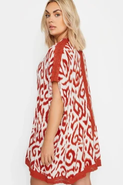 Ikat Print Crochet Trim Kimono