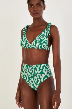 Ikat Print High Waist Bikini Bottoms with Recycled Polyester