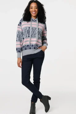 Ikat Print Relaxed Hooded Sweatshirt