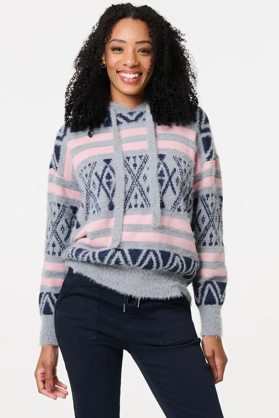 Ikat Print Relaxed Hooded Sweatshirt