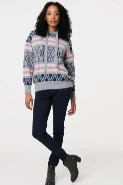 Ikat Print Relaxed Hooded Sweatshirt