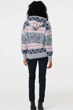 Ikat Print Relaxed Hooded Sweatshirt