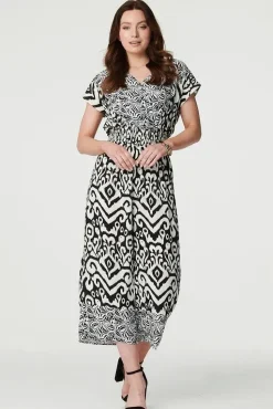 Ikat Print Shirred Waist Jumpsuit