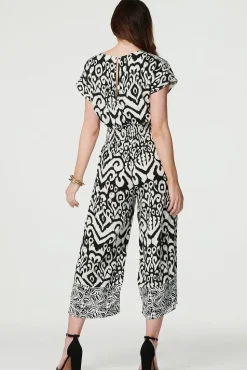 Ikat Print Shirred Waist Jumpsuit