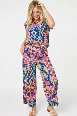 Ikat Print Turn Up Sleeve Top