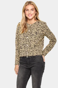 IlsabethSZ Round Neck Buttons Cardigan-Leopard Print