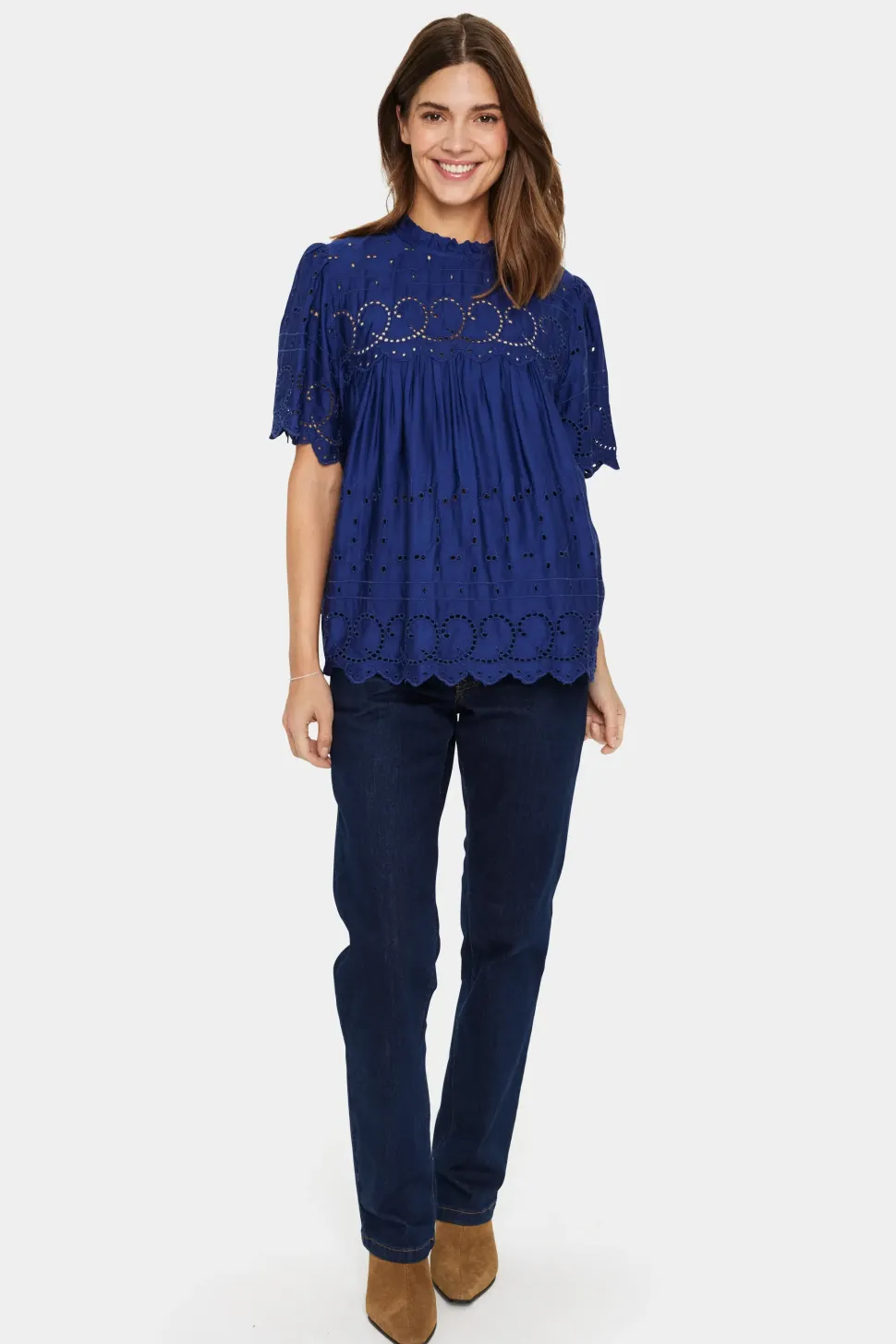 IlseSZ Short Sleeve Eyelet Fabric Blouse-