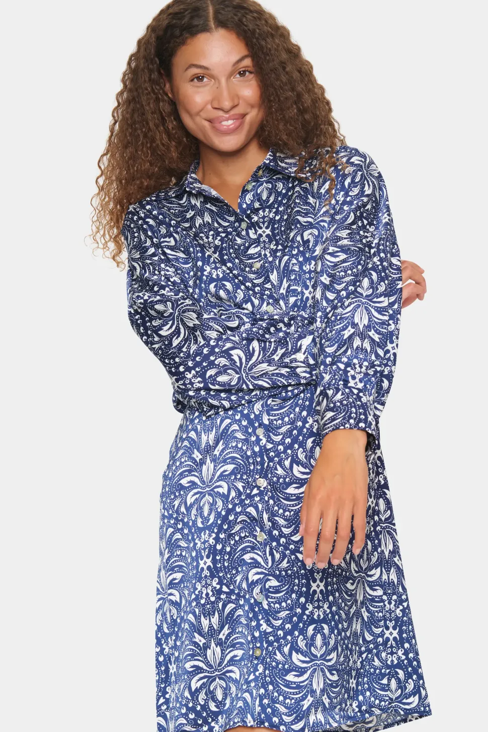 ImenaSZ Above Knee Printed Shirt Dress-