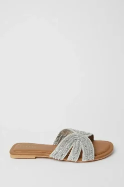 Indigo Leather Sequin Embellished Flat Mule Sandals