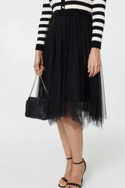 2-In-1 Dress With Striped Top & Midi Mesh Skirt