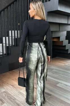 2 in 1 Printed Long Sleeve Wide Leg Jumpsuit