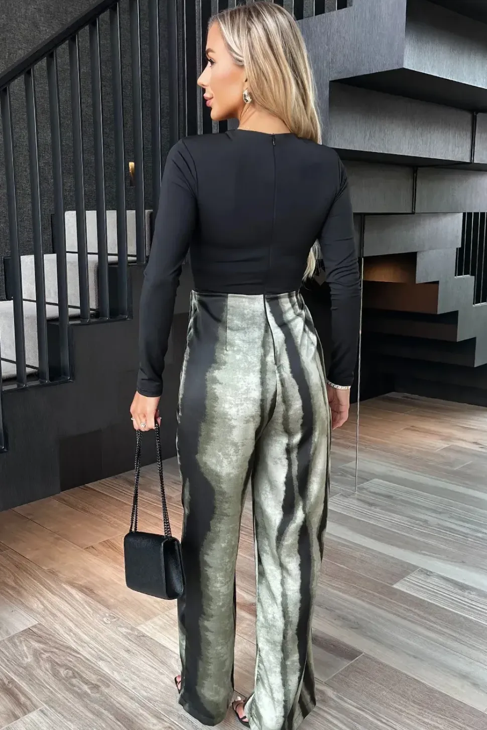 2 in 1 Printed Long Sleeve Wide Leg Jumpsuit