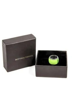 Intrecciato Leather Ring in Green