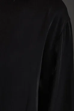 Iridescent Satin Feather Cuff Relaxed Top