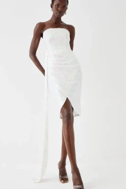 Iridescent Statement Drape Detail Sequin Mini Dress