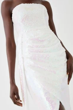 Iridescent Statement Drape Detail Sequin Mini Dress
